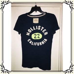 Hollister t shirt navy blue with neon green